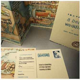 travelogue suite: watercolor, screen-print, cotton rag paper complete travelogue invitation:watercolor, screen-print, cotton rag paper, japanese accordian fold