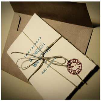 travelogue wedding invitation suite: cotton rag paper,100% recycled envelope travelogue:cotton rag paper, hemp twine,100% recycled envelope