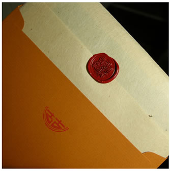 travel brochure inspired: japanese washi paper, wax seal, recycled envelope travel brochure:japanese washi paper, double happiness wax seal, recycled envelope
